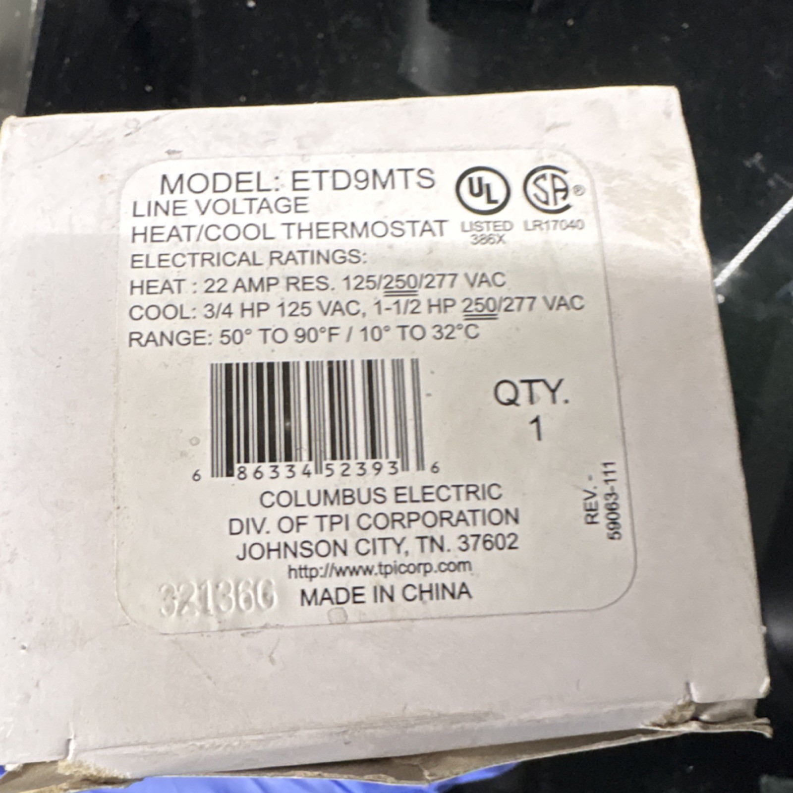 Columbus electric ETD9MTS Line Voltage Heat/Cool Thermostat Non-Programmable