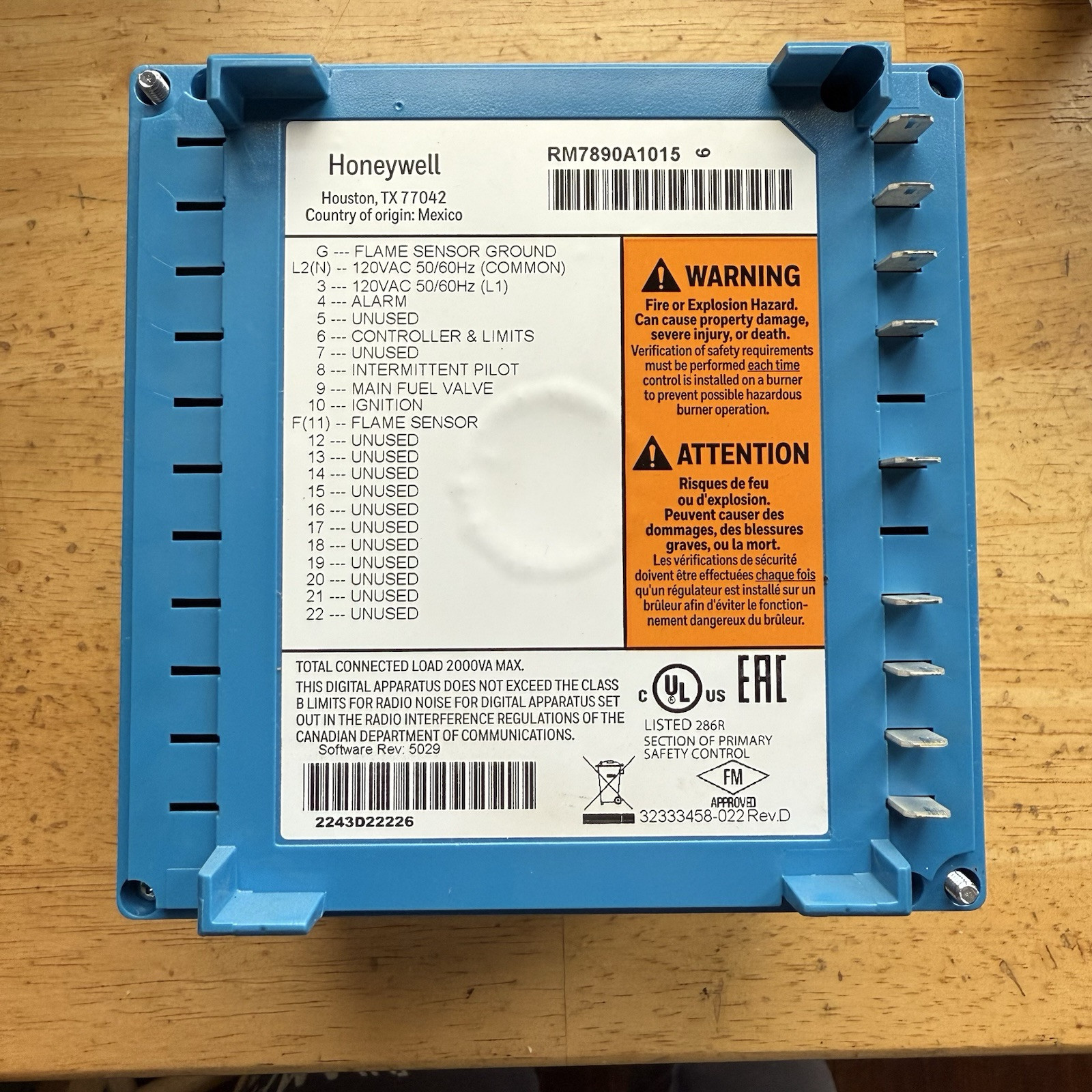 Refurbish HONEYWELL Burner Controller, Model: RM7890A1015