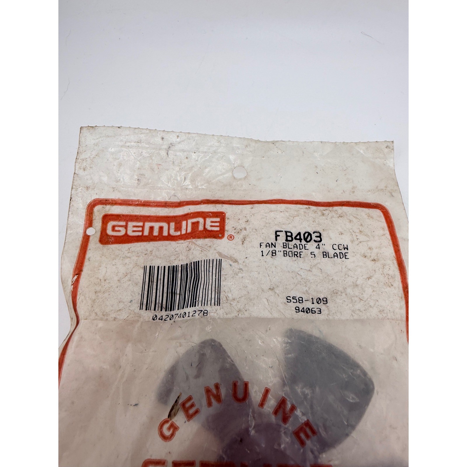 Gemline FB403 Fan Blade 4 inch CCW 1/8 inch Bore 5 Blade Plastic Gray NEW NOS