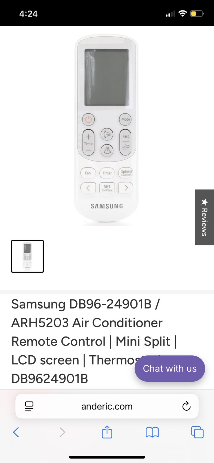 Samsung DB93-03012E HVAC Remote Control with Wall Mount Battery Powered Plastic