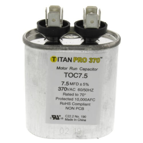 TITAN PRO 370, TOC7.5 Motor Run Capacitor Oval 7.5 MFD, 370Vac