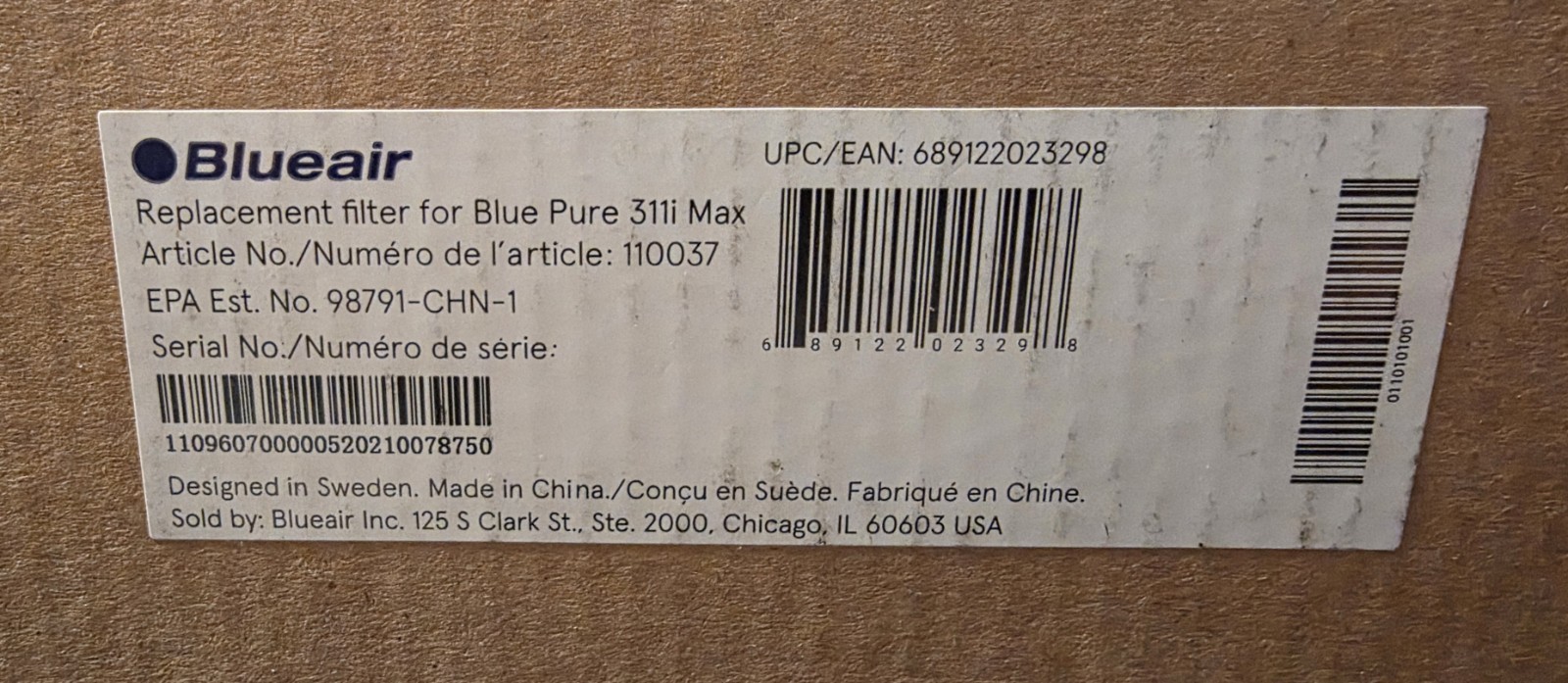 Genuine Blueair Blue Pure F3MAX+ Replacement Filter for 311i+ Max – New