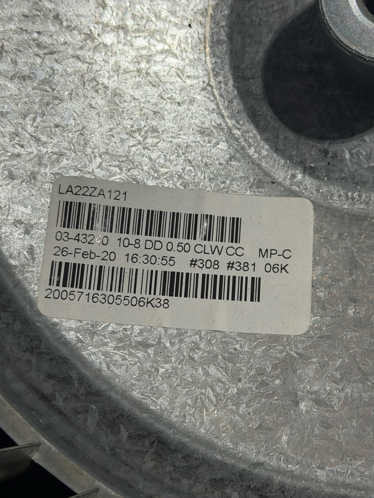 Carrier Bryant LA22ZA121 Blower Wheel 10-8 DD 0.50 CLWCC