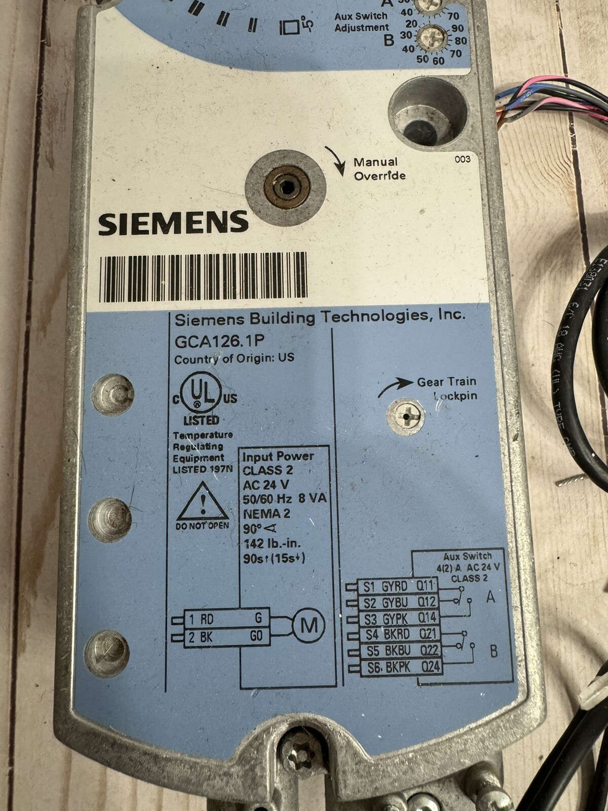 Siemens GCA126.1P OpenAir Electric Damper Actuator 24V 160lb-in Spring Return