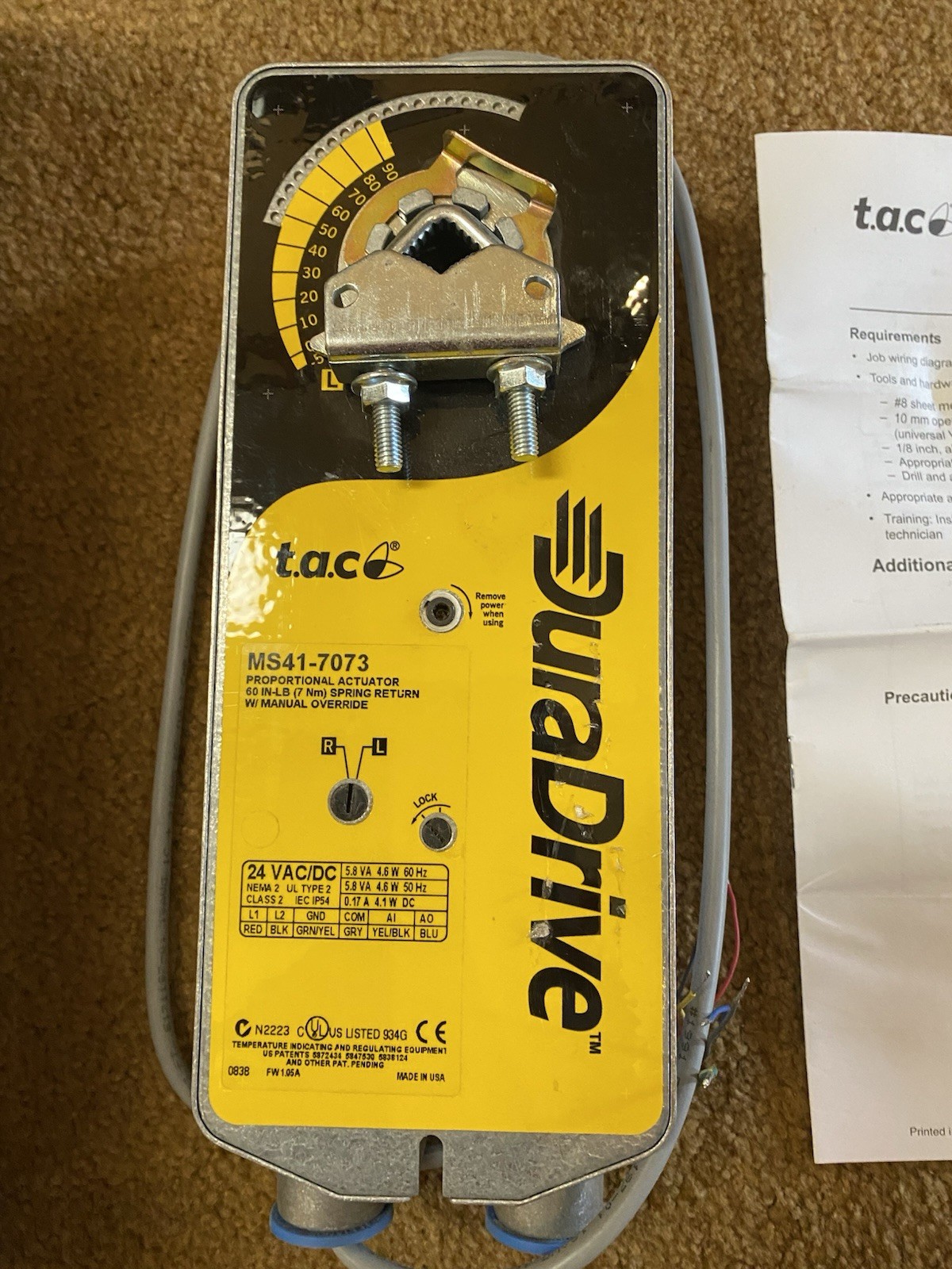 TAC MS-7073 Proportional Actuator 24VAC/DC 60 IN-LB Spring Return.