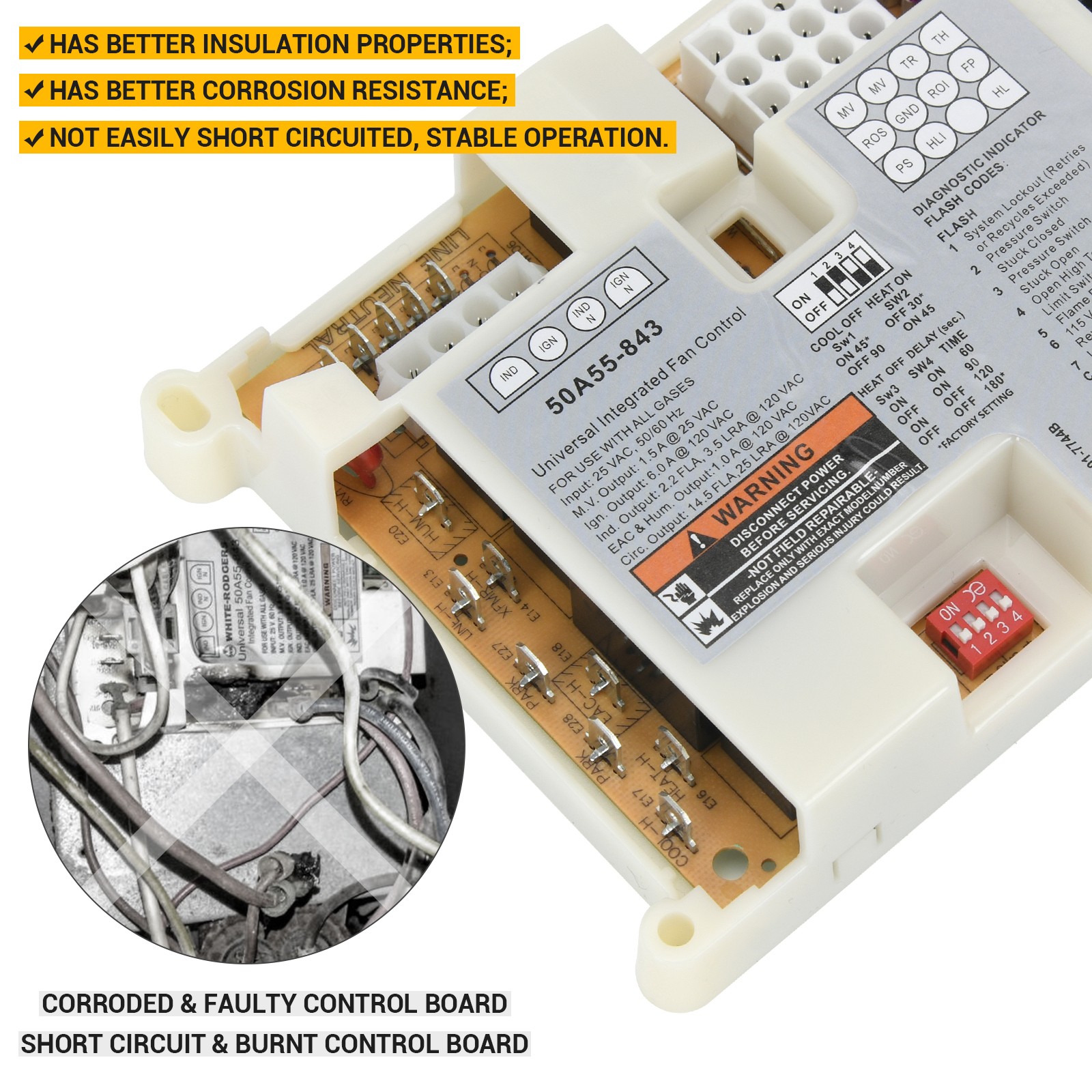 Universal Integrated Furnace Control Board 50A55-843 Ignition Control Module