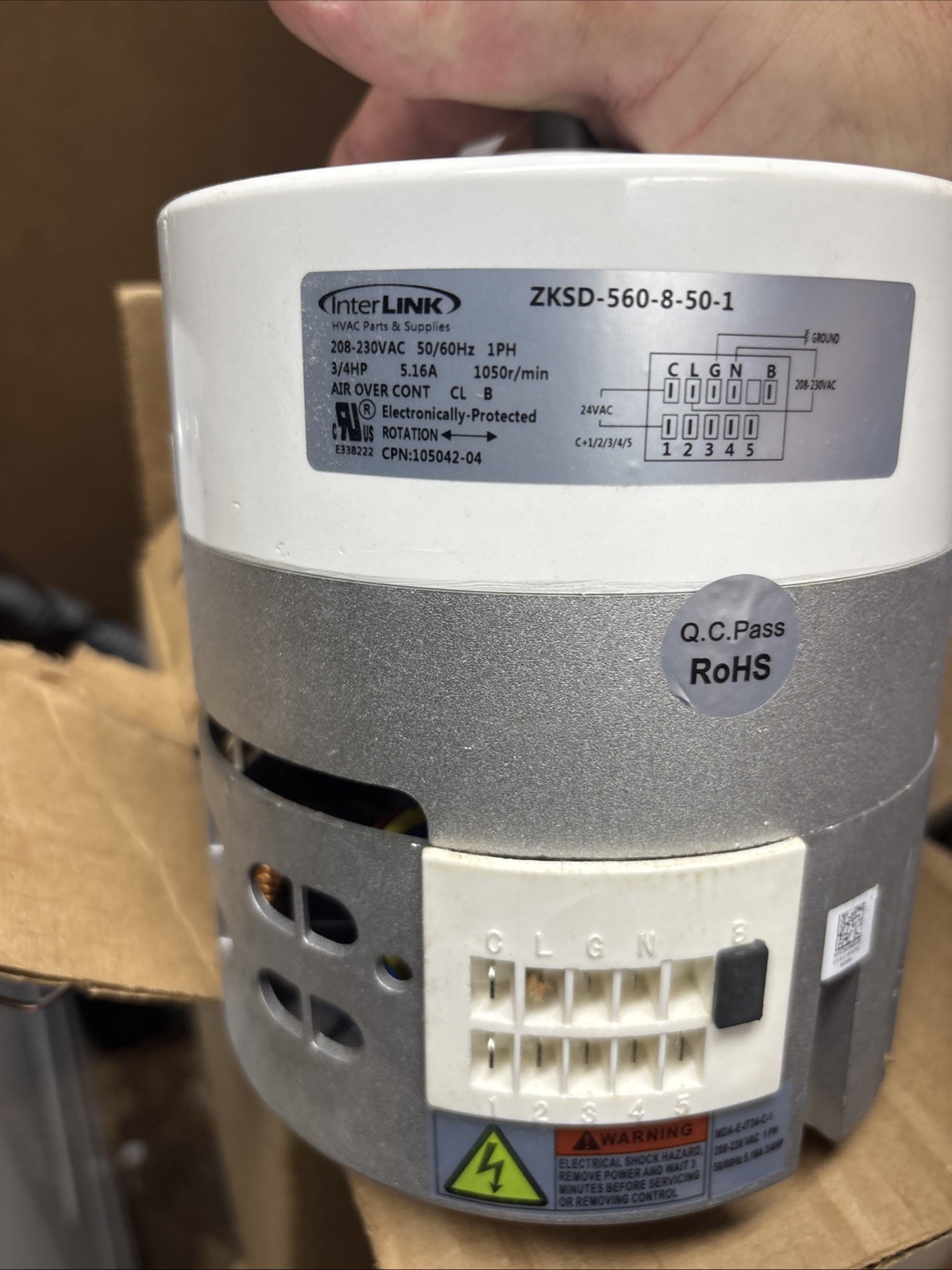 InterLink ZKSD-560-8-50-1 Blower Motor 3/4HP CPN 105042-04 (AB 1208) A4