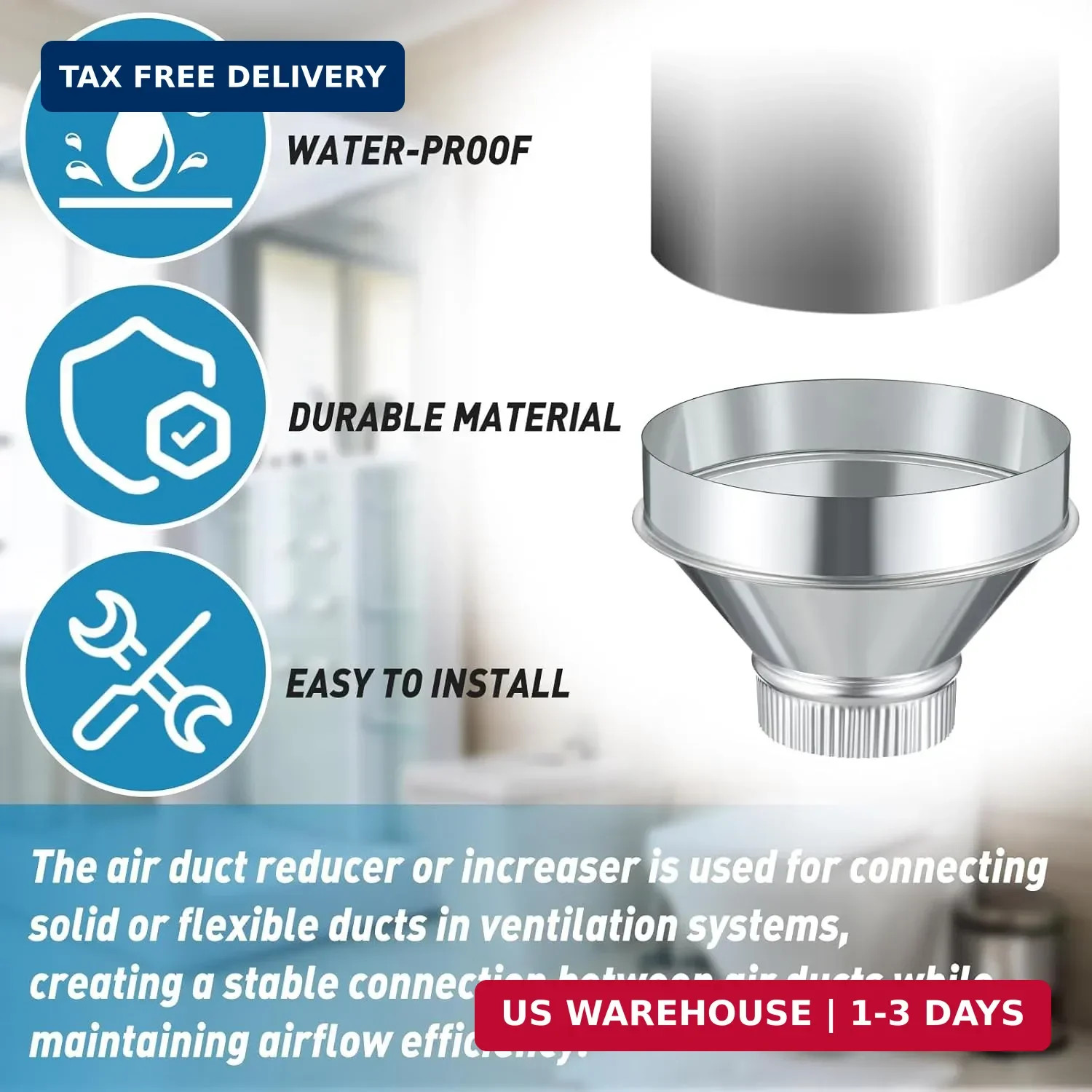 8 Inch to 4 Inch Duct Reducer Increaser Galvanized Steel Air Duct Adapter Round
