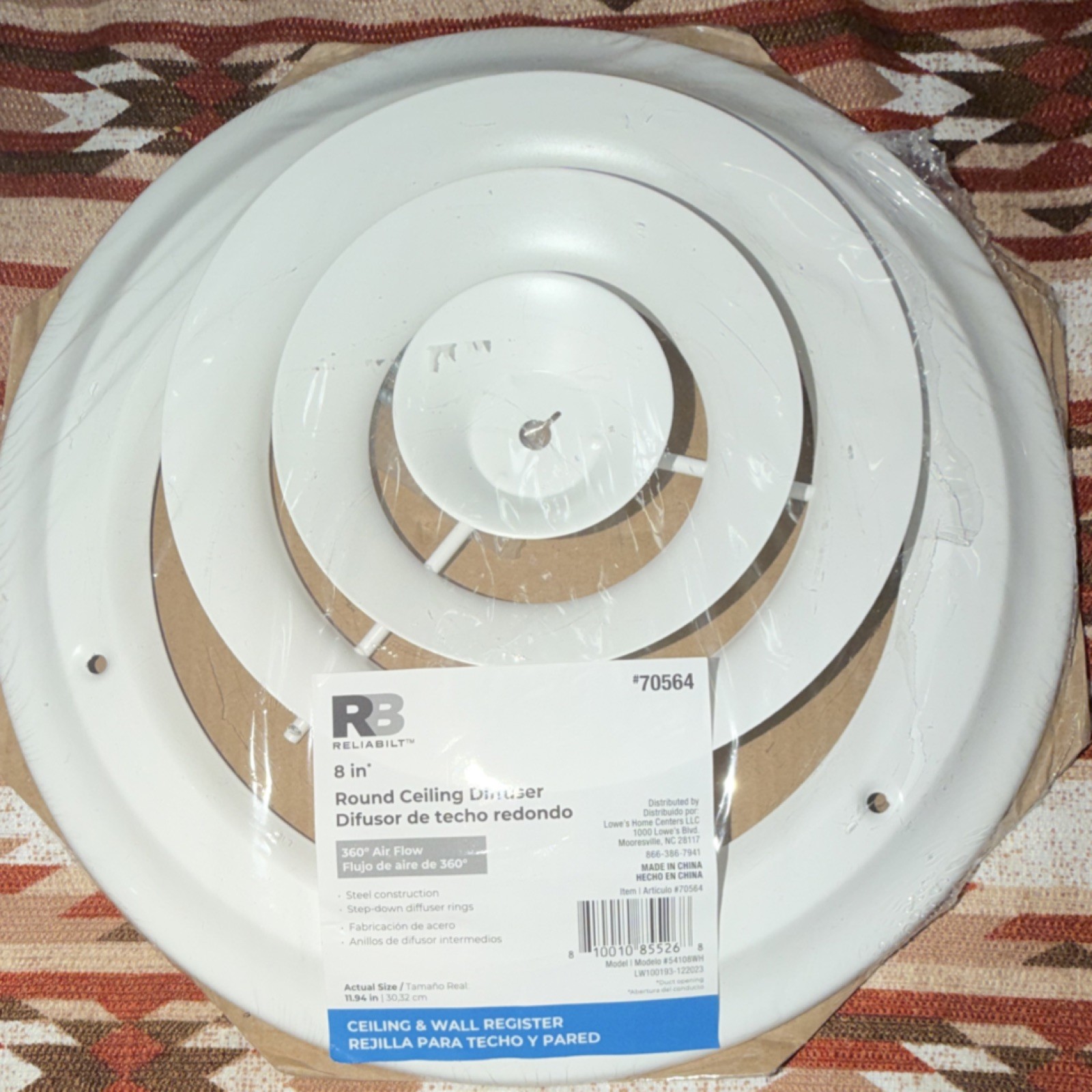Reliabilt 8 in Round Ceiling Diffuser White Steel 360° Air Flow Step-down Rings