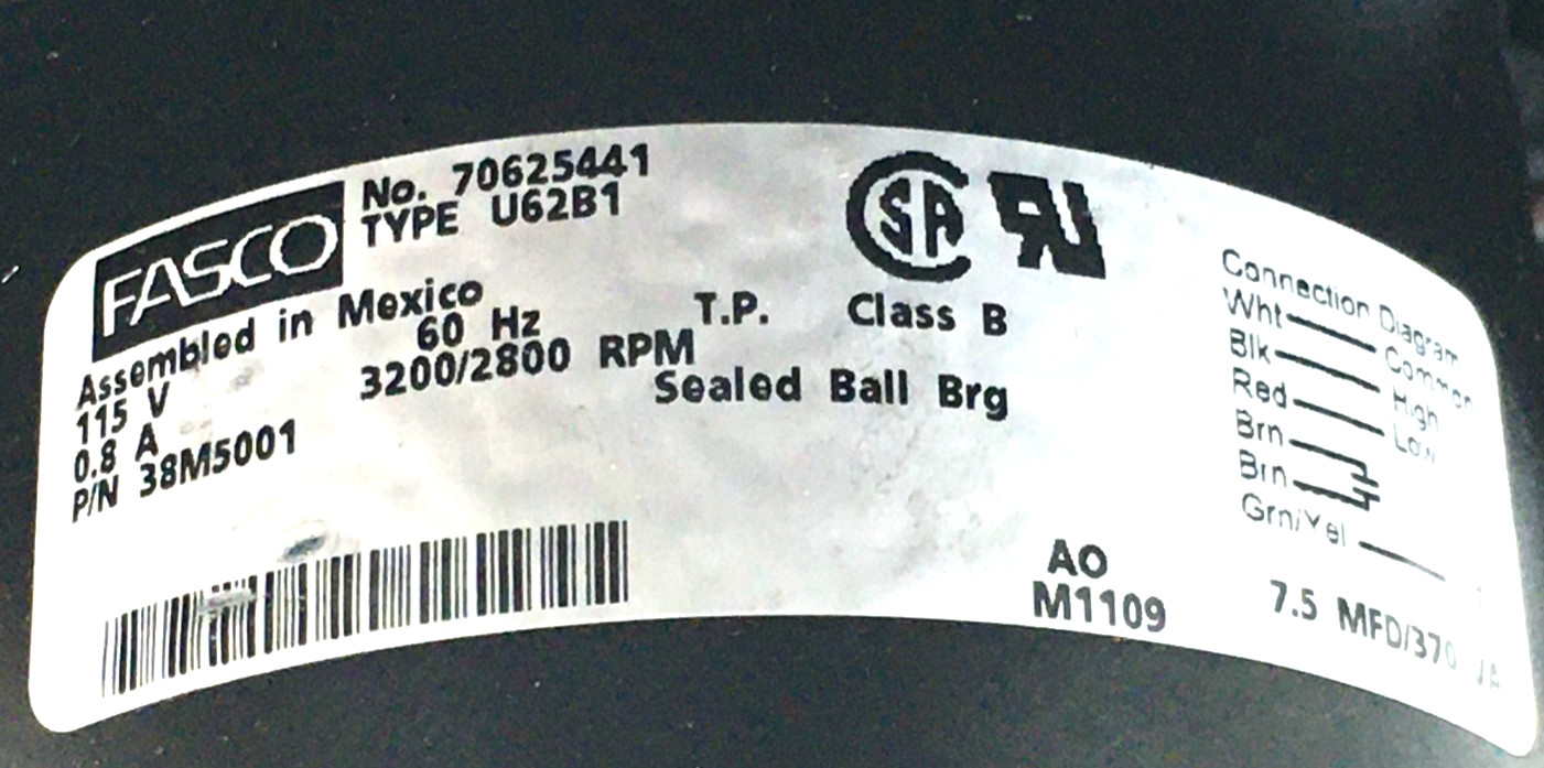 Fasco 38M5001 Furnace Inducer Motor 70625441 no switch included used #M383