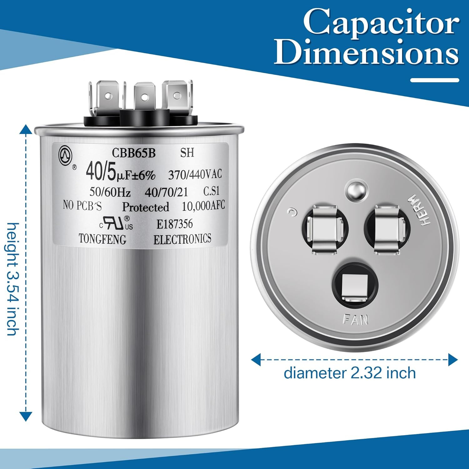 40/5 Uf Dual Run round Capacitor for CBB65B AC Motor Run Heat Pump Fan Pool Pump