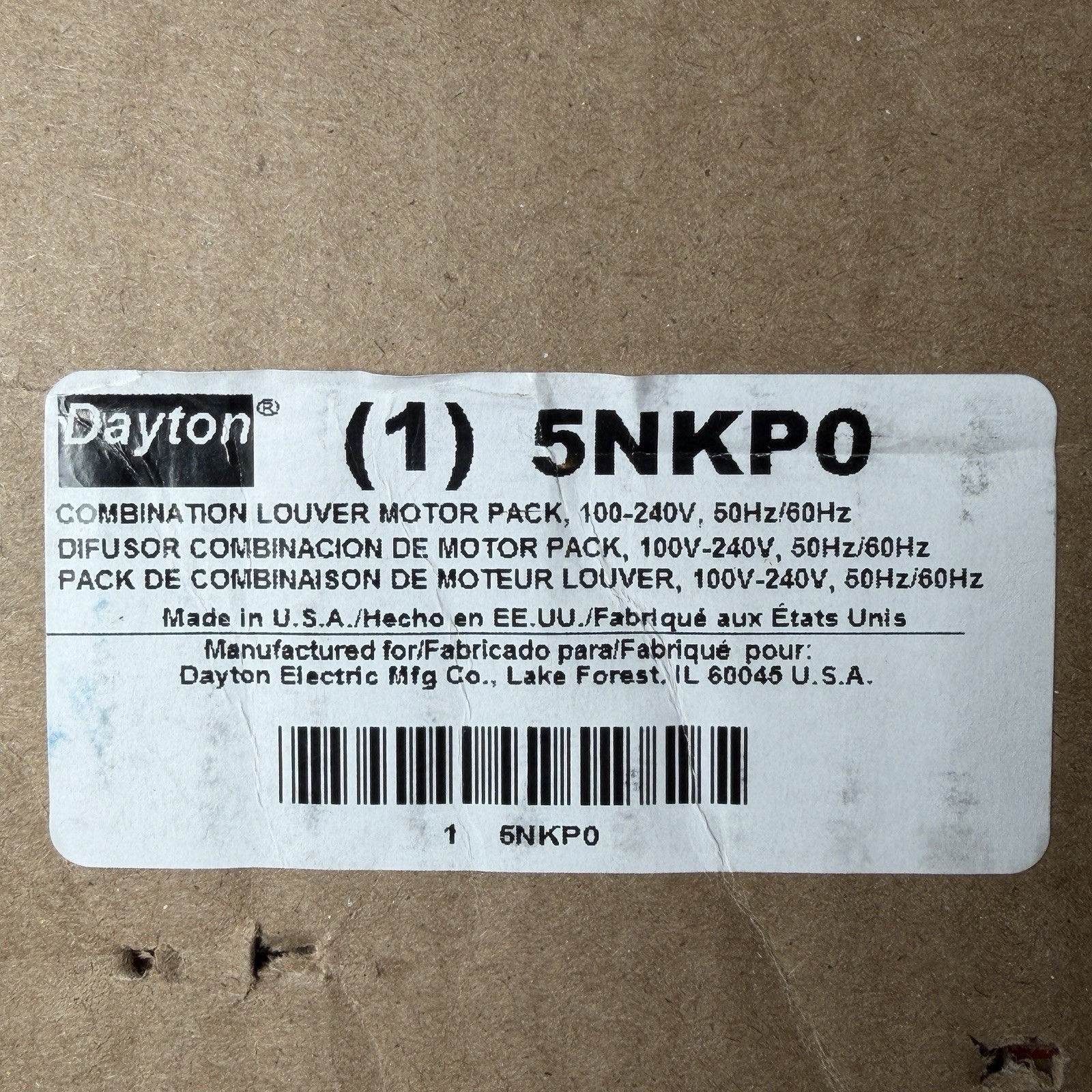 Dayton 5NKP0 Louver Damper Motor Kit, NEW