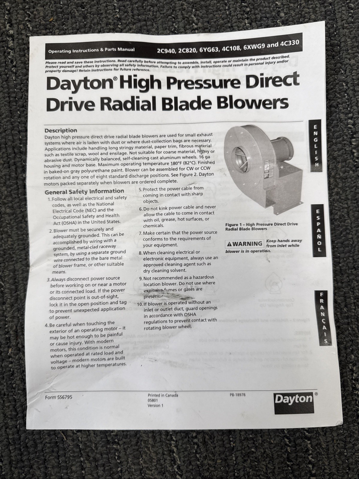 Dayton 48LX10 High Pressure Blower Wheel, Direct Drive Radial Blade 7-3/4 in Dia