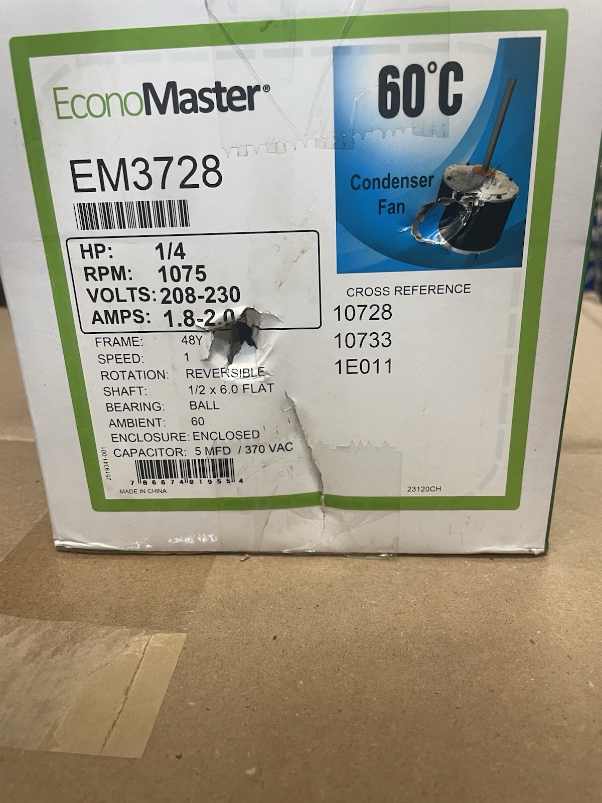 Air Conditioner Condenser Fan Motor 1/4 HP 230 Volts 1075 RPM EM-3728 OGD1026