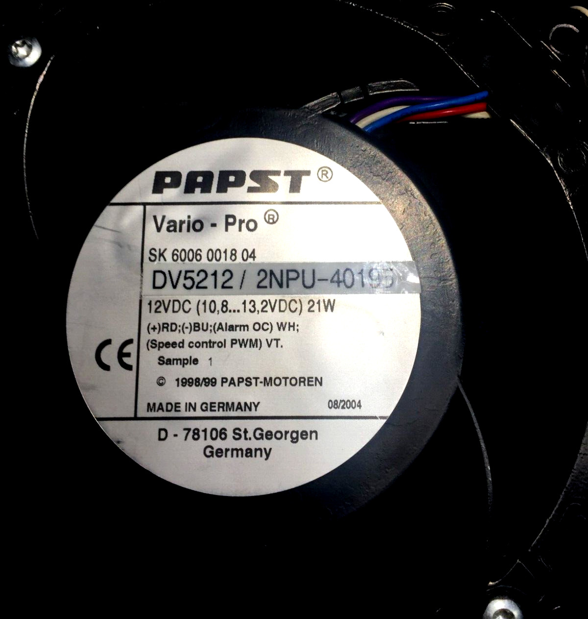 PAPST VARIO – PRO DV5212/2NPU-40195 HIGH SPEED 12VDC 21 WATT W/PWM SPEED CONTROL