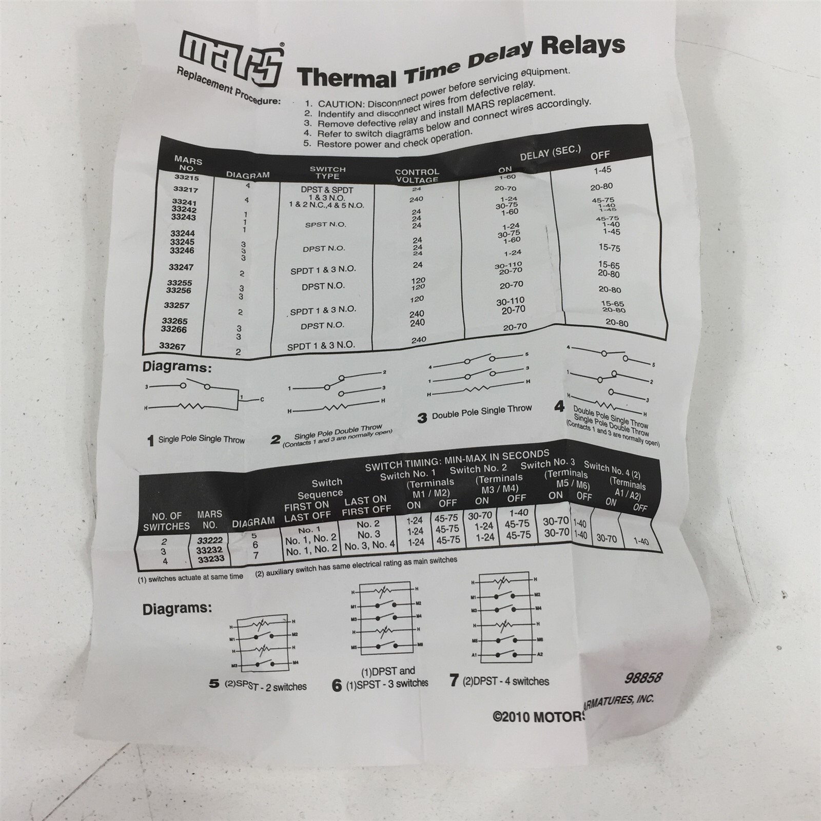 MARS 33233 Electric Heat Sequencer 24VAC (2)DPST-4 Switches