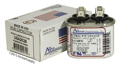 4 MFD x 370 / 440 VAC Oval Run Capacitor AmRad USA2028 – Made in the USA