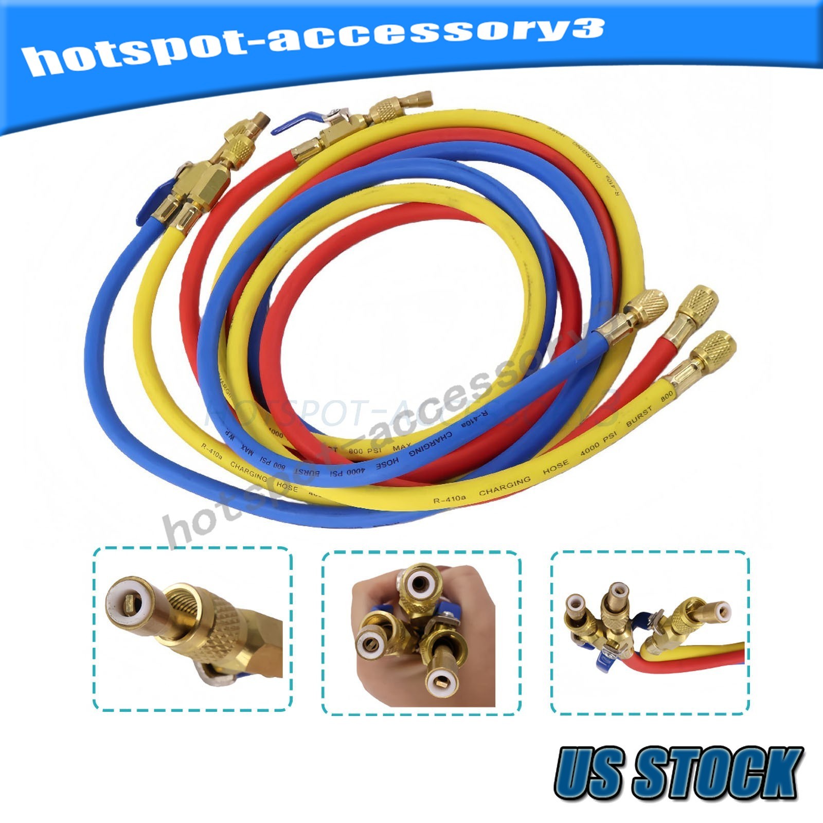 For 29986 Plus II 72″ HVAC Charging Hose Set 1/4″ (3-Pack) USA