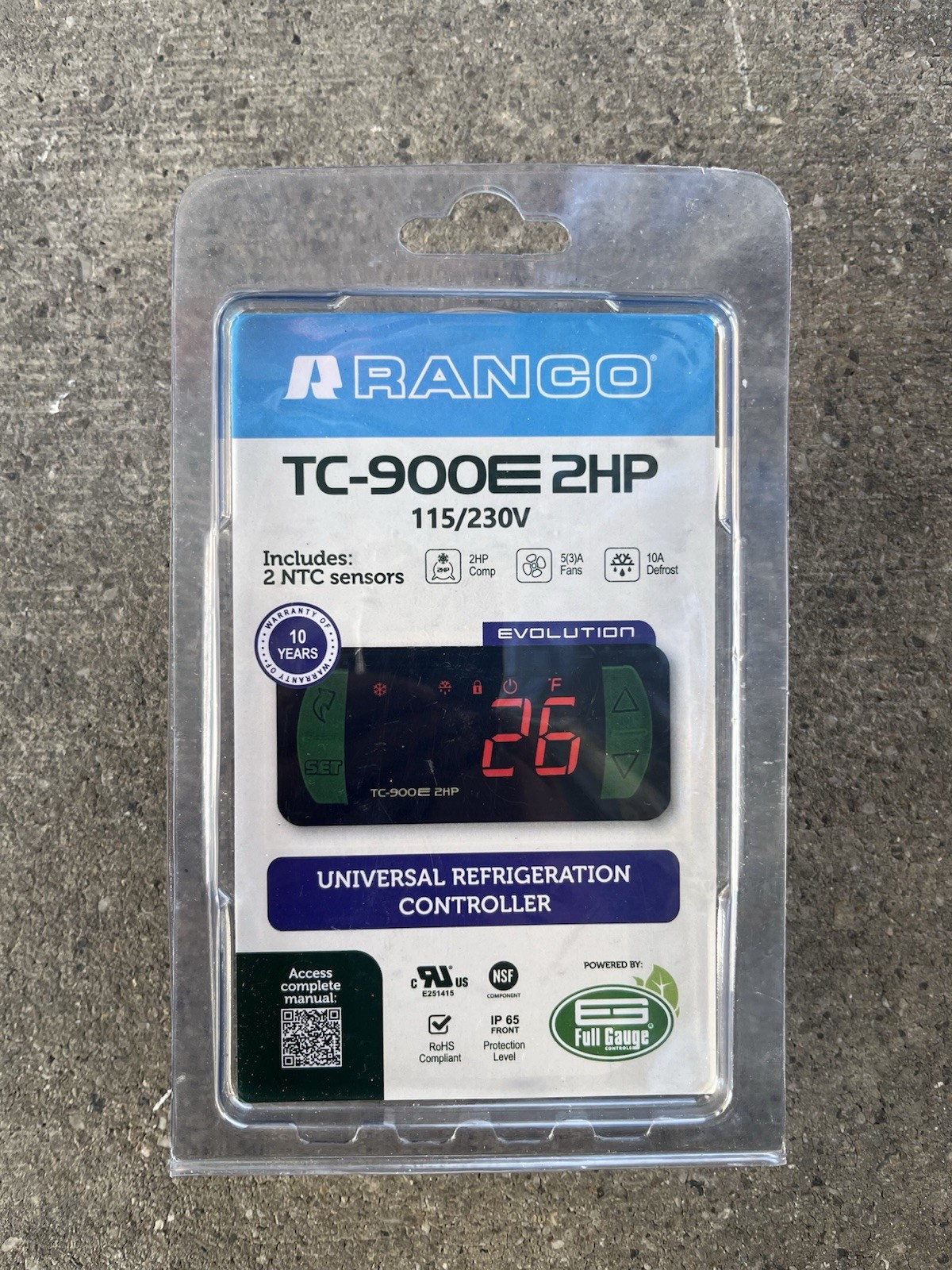 Ranco TC-900E 2HP Universal Refrigeration Controller 115/230V w/ 2 NTC Sensors
