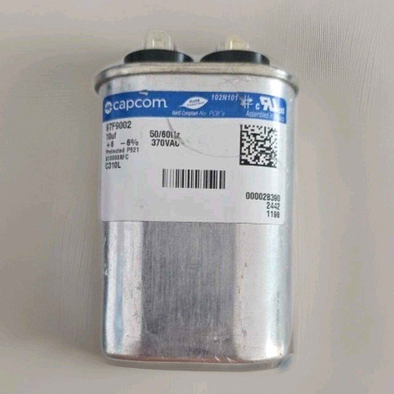 Capcom Capacitor 10 UF MFD 370V 97F9002, 97F9002S (Replaces Old GE# 97F9002BZ3,
