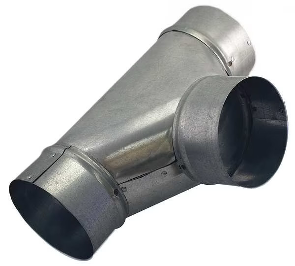 Greenseam Grftj6ga24 Round Tee, 6 In Duct Dia, Galvanized Steel, 24 Ga, 6 In W,