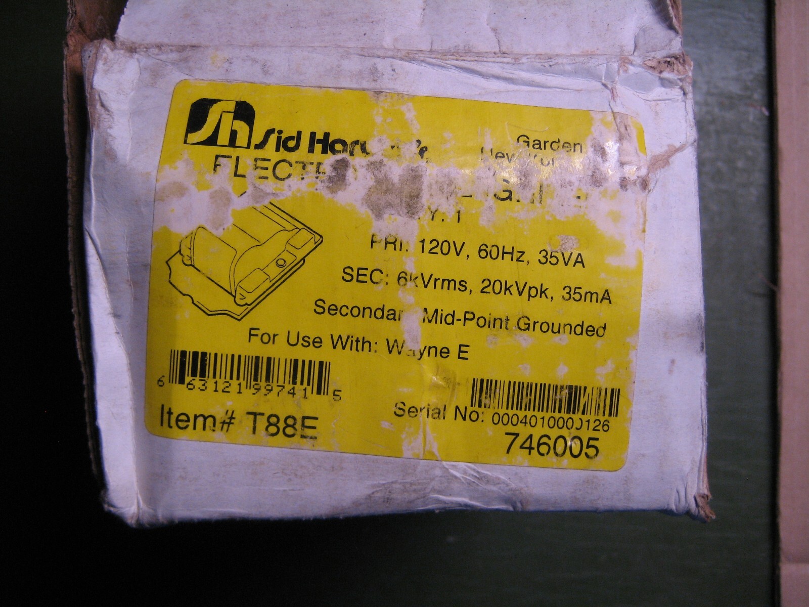 NEW SID HARVEYS Wayne E T88E T88 Oil Burner Ignition Transformer NOS E1-37