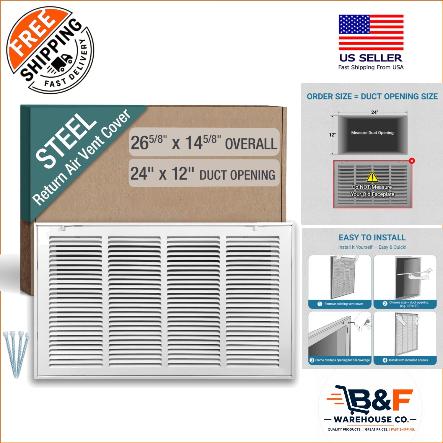 24×12 Inch Return Air Filter Grille – Durable Steel with Easy Access – HVAC Vent