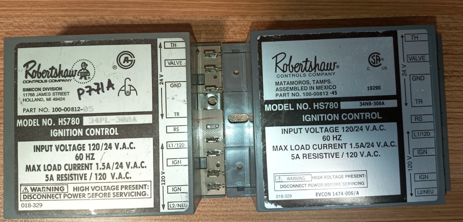 ROBERTSHAW HS780 34PL-308A and 34NR-306A IGNITION CONTROL MODULES
