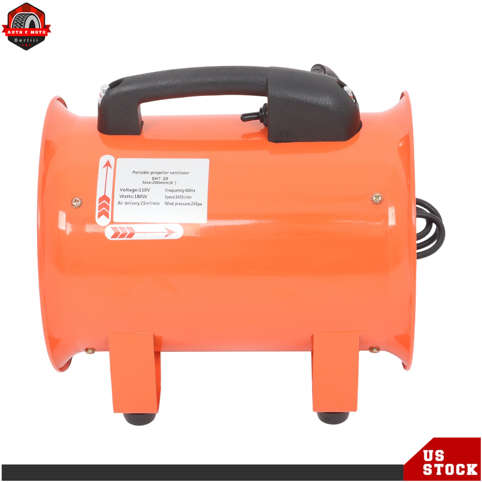 8″ Utility Blower Fan Exhaust Fan 180W 900CFM Ventilation Fan Portable 3450RPM