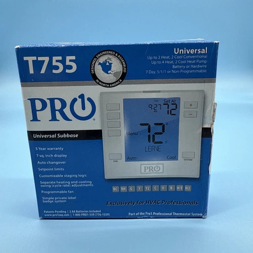 PRO1 IAQ PRO1-T755 Programmable Thermostat 4″ Display 18-30V
