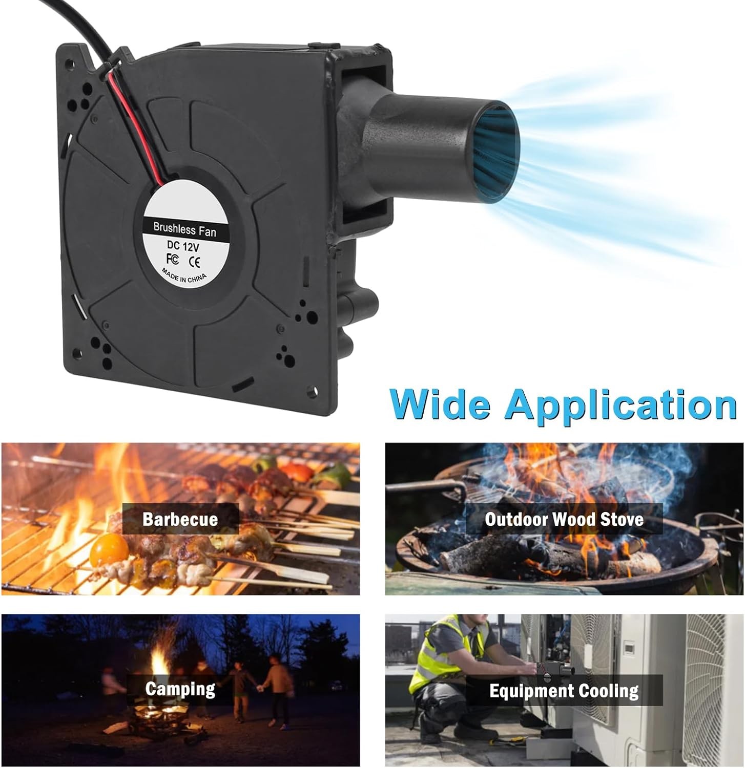120mm 12V BBQ Blower Fan ,120mm x 32mm Dual Ball Blower Fan 12V with 110v – 240v