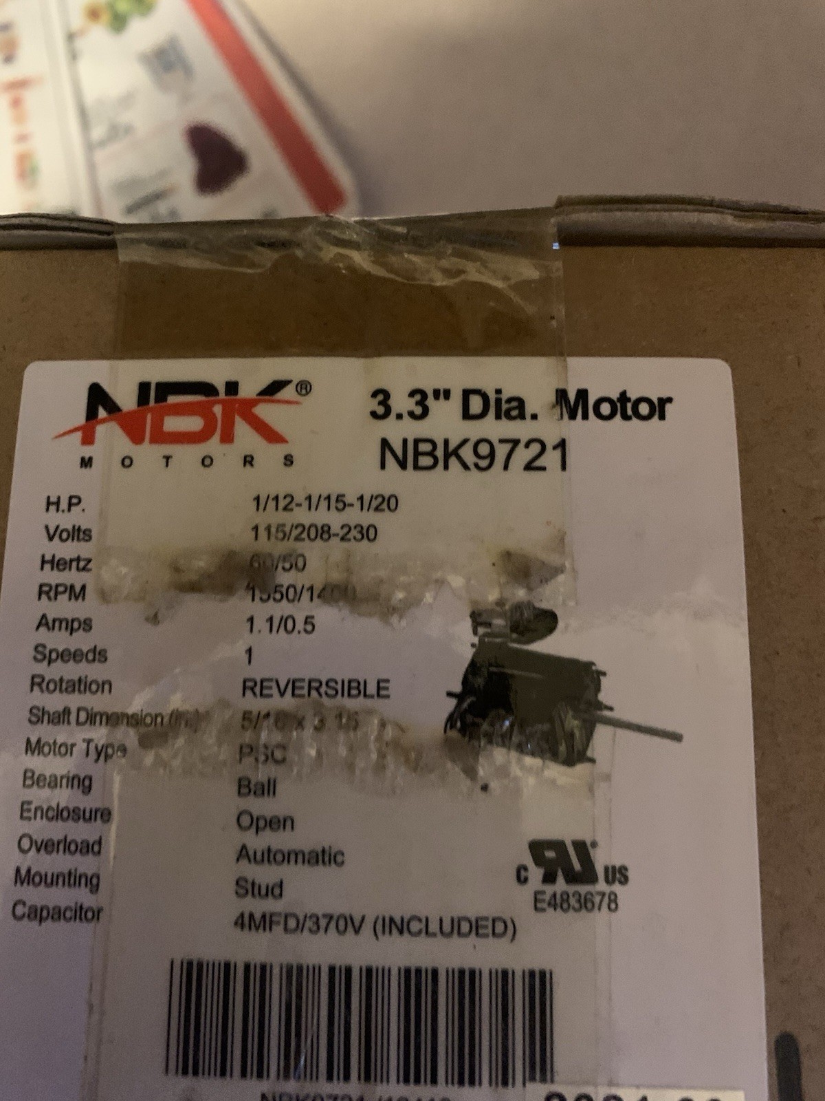 4-N-1 Refrigeration Fan Motor 3.3″ 1/12 hp 1550 RPM 115/230V For Fasco # 9721
