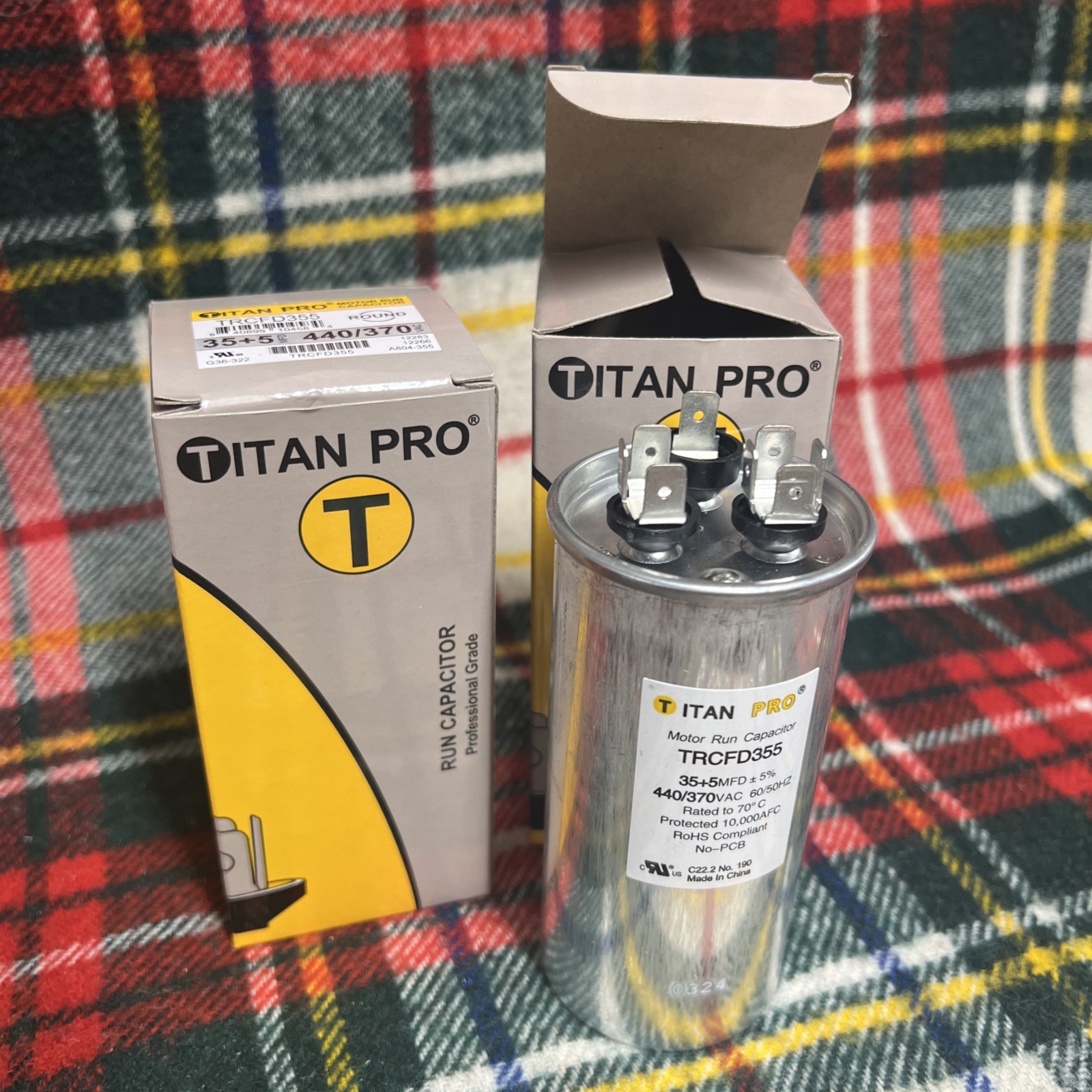2 Titan Pro TRCFD355 HVAC Round Dual Run Capacitor 35/5 440/370 HVAC A/C PACKARD