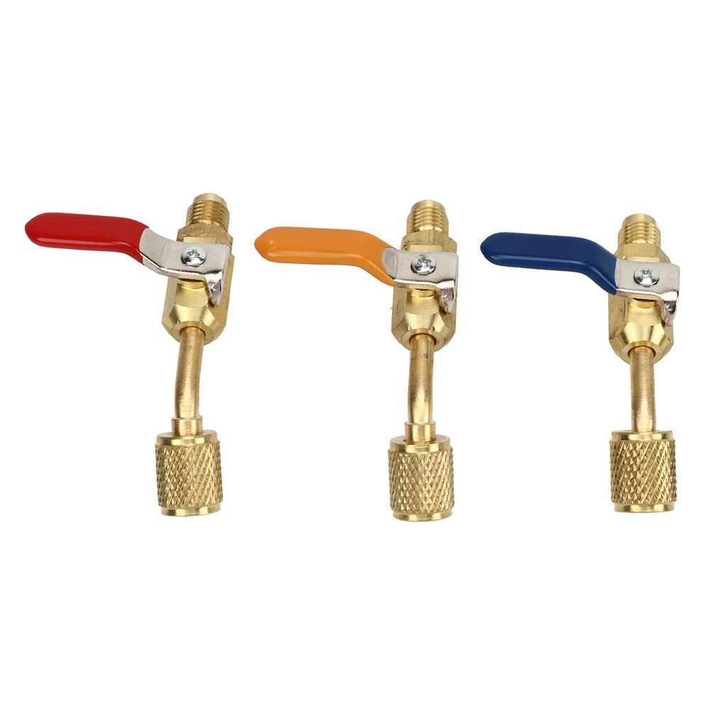 1/4″ SAE 3PCS AC Coolant Charging Hoses Angled Small Ball Valve Kit