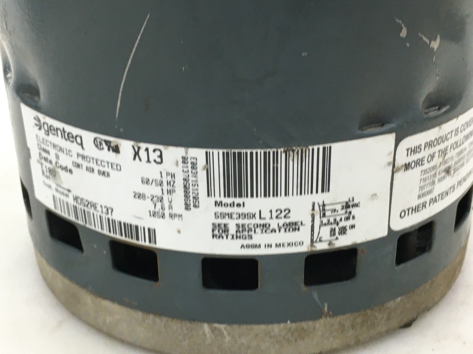 Genteq ECM Blower Motor 5SME39SXL122 208-230V 1050RPM 1PH HD52AE137 used #MB343