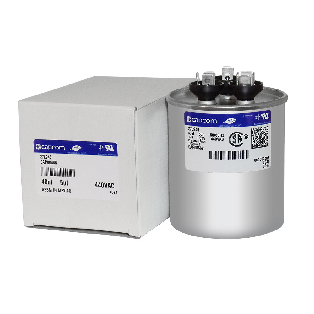 Trane Dual Round Run Capacitor 40/5 uf MFD 440 volt replaces CPT-0668 CPT00668