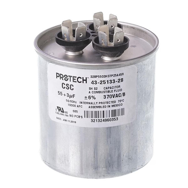 Protech Dual Round Capacitor – 55/3 uF, 370 VAC, 2.620 x 4.000 (max.) in. –