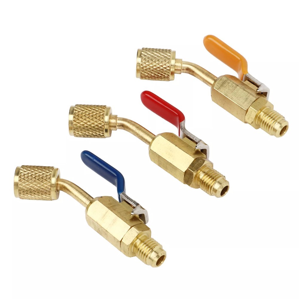 3PCS 1/4″ SAE AC Refrigerant Charging Hoses Angled Small Ball Valve Tools