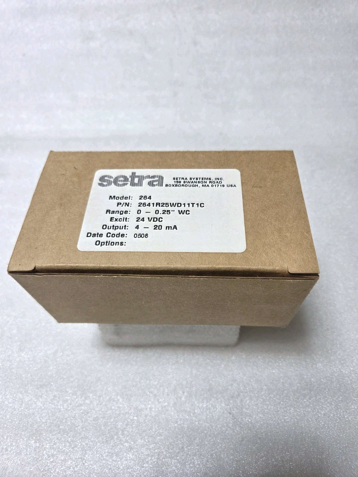 Setra 2641R25WD11T1C Differential Pressure Transducer Range 0- .25″ WC, 24 VDC