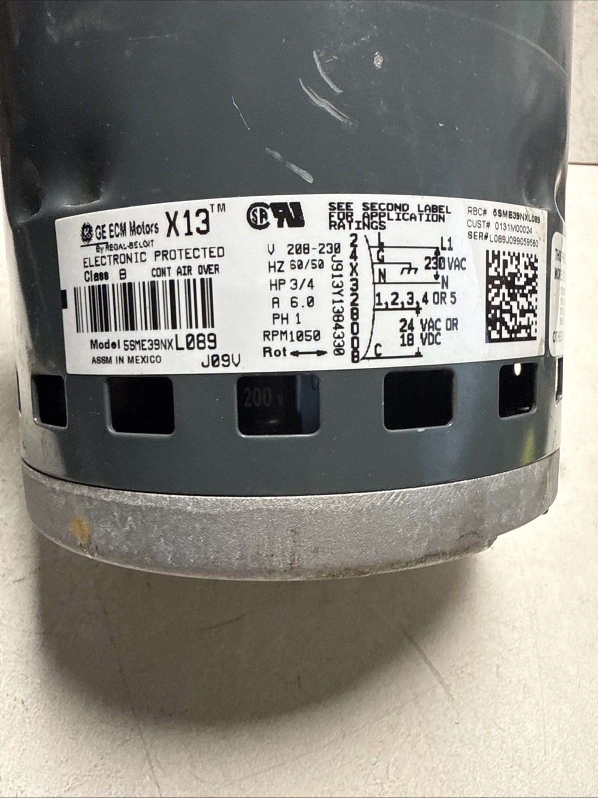 GE ECM X13 5SME39NXL089 Blower Motor 3/4HP 1050RPM 208-230V 0131M00024 CCW