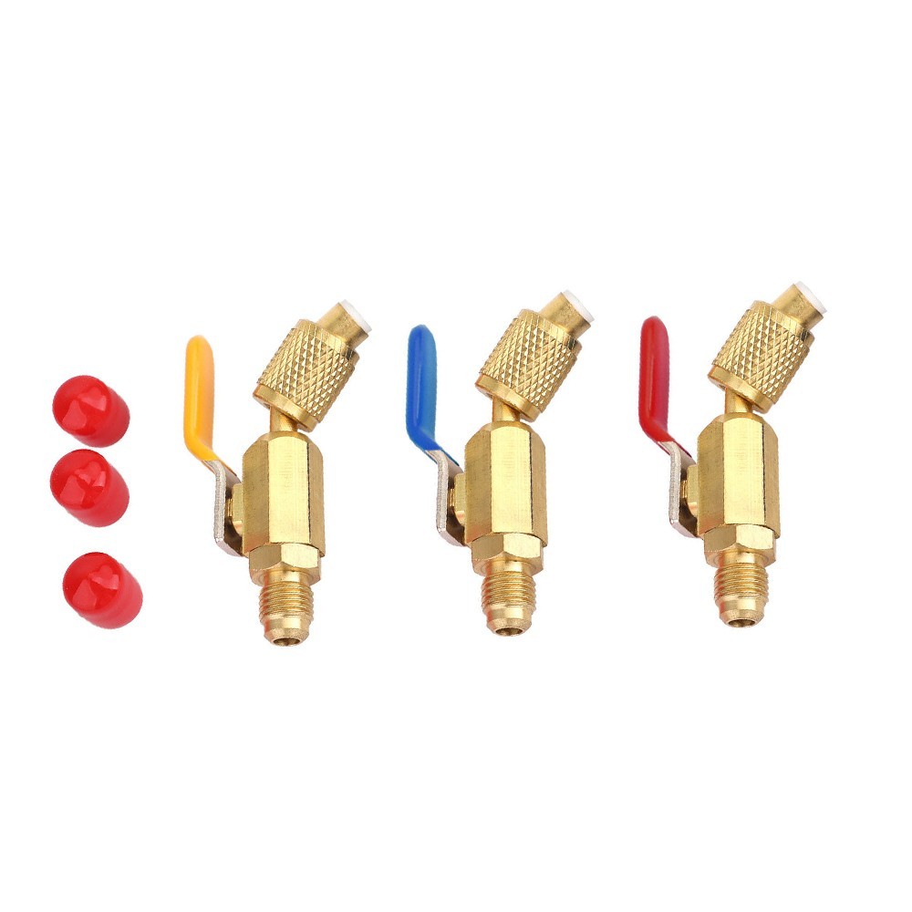 1/4″ SAE 3PCS AC Coolant Charging Hoses Angled Small Ball Valve Kit