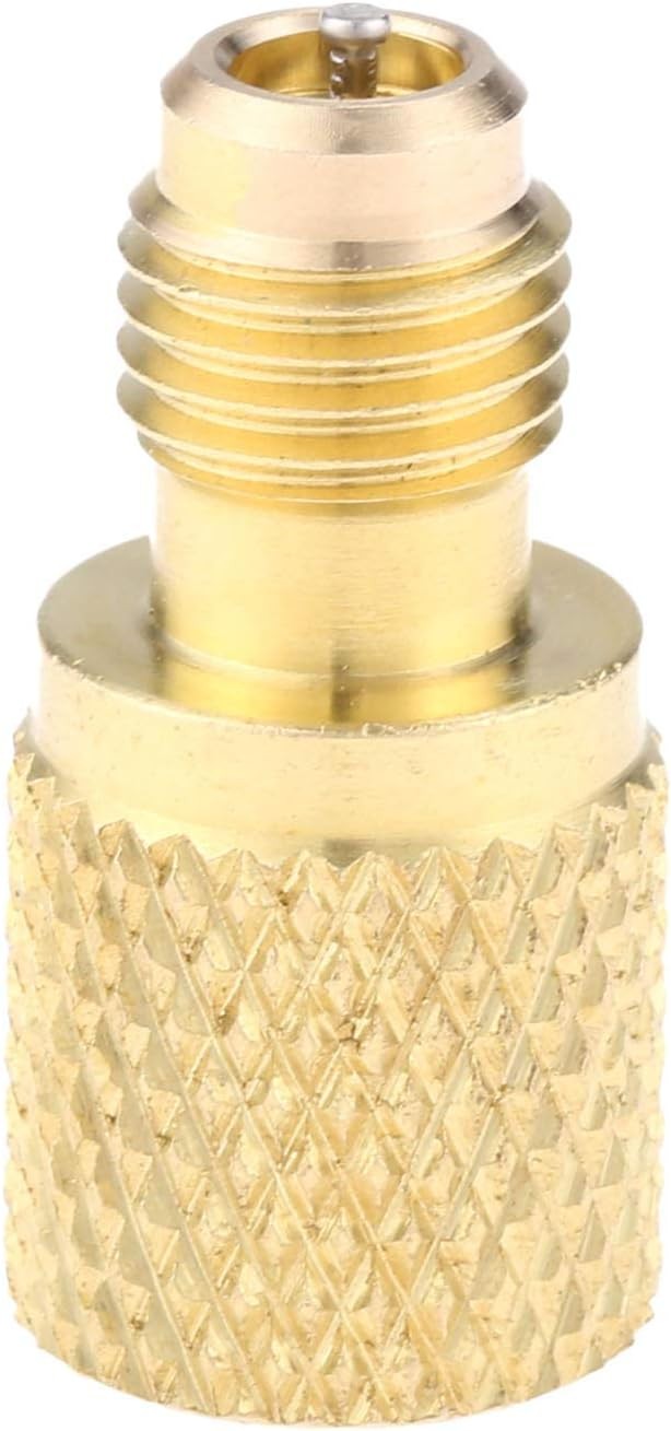 Brass Adapter Fitting with Valve Core, 1/4″ Male to 1/2″ Female for AC Refrigera