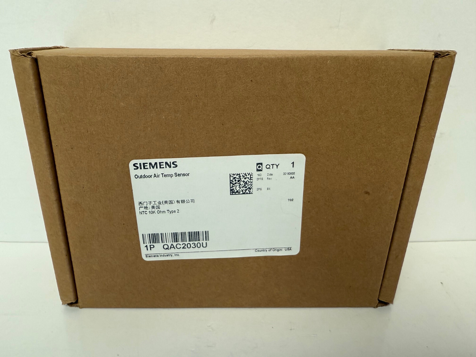 SIEMENS QAC2030U OUTDOOR AIR TEMPERATURE SENSOR NTC 10K OHM TYPE 2 NEW