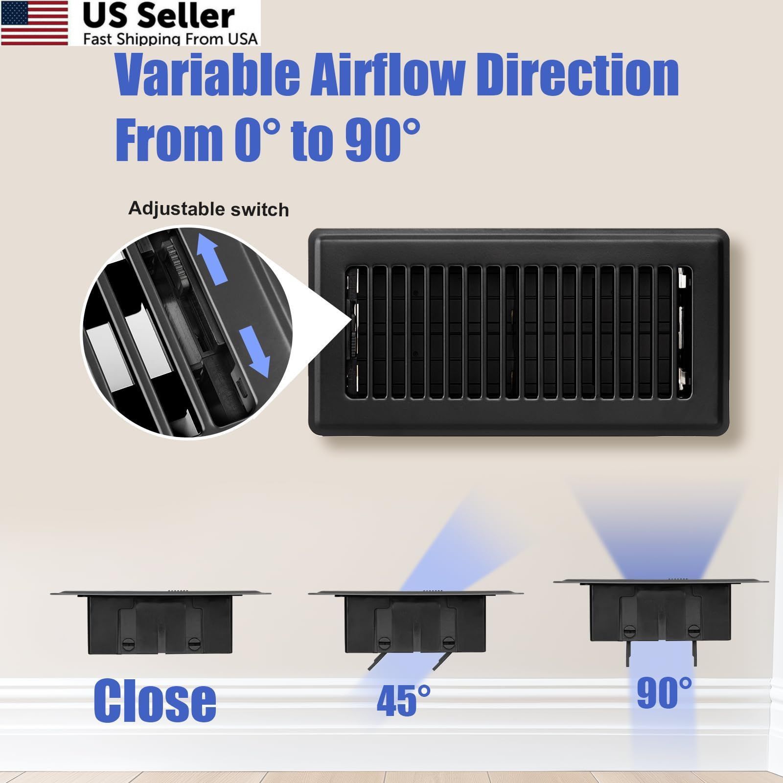 4×10 Floor Register, Black 4” X 10” 1 Pack, X 1 Pack