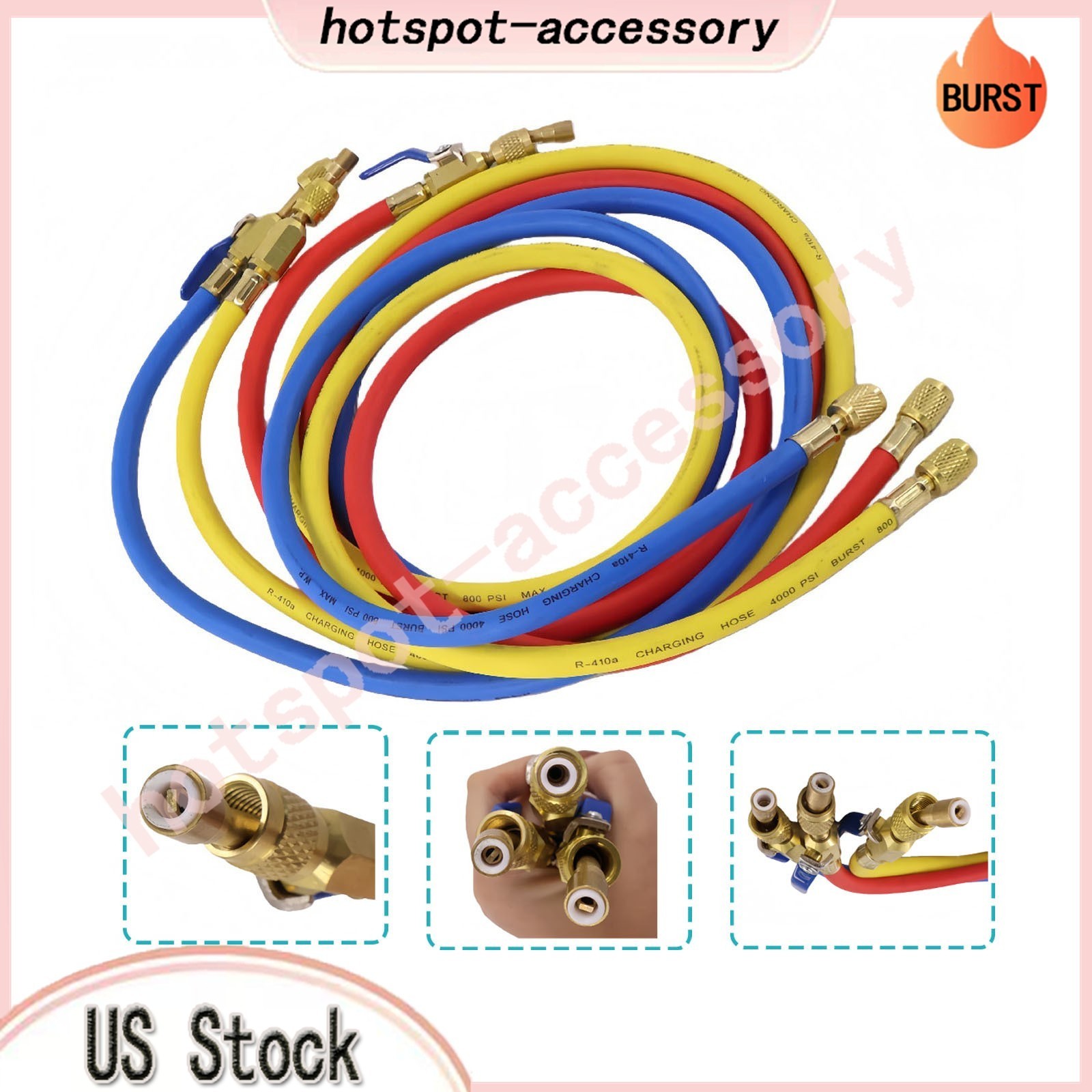 3Pack 29986 Plus II 1/4″ Hose with Compact Ball Valve 72″ Fits R-410A Refrige US