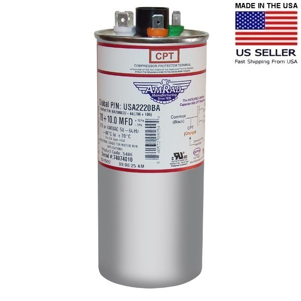 USA2220BA 70+10 uf/MFD 370-440 VAC volts Amrad Dual Run Capacitor 50/60 Hz Lot-1