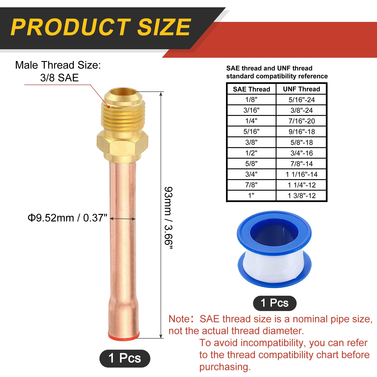3/8 SAE Male Thread x 3/8″ OD Flare Connector with Copper Tube