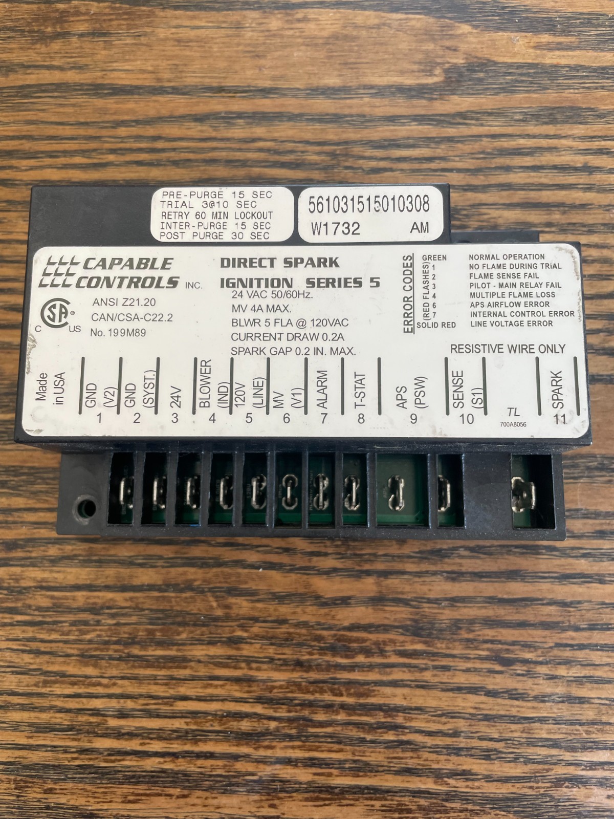 Capable Controls Series 5 Direct Spark Ignition 24VAC No. 199-M89 FREE SHIPPING