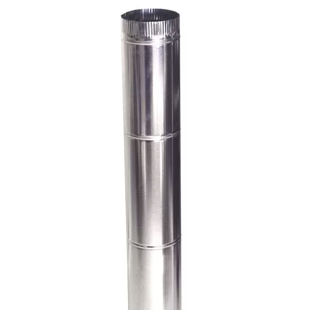 8 In. X 5 Ft. Beaded Metal Duct Pipe Galvanized Steel Construction Snap-Lock