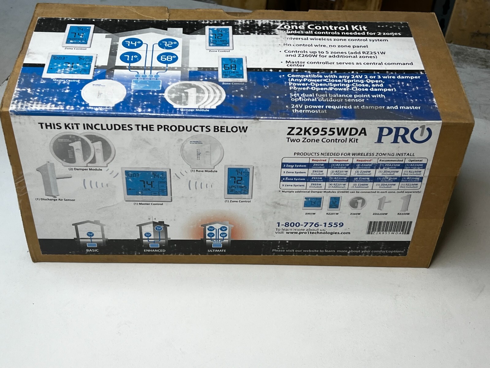Pro1 Z2K955WDA Universal Two-Zone Thermostat Control Kit, 3-Heat 2-Cool Stage